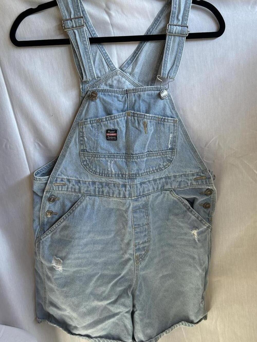 Womens Unionbay Light Wash Distressed Denim Shortalls, Small
